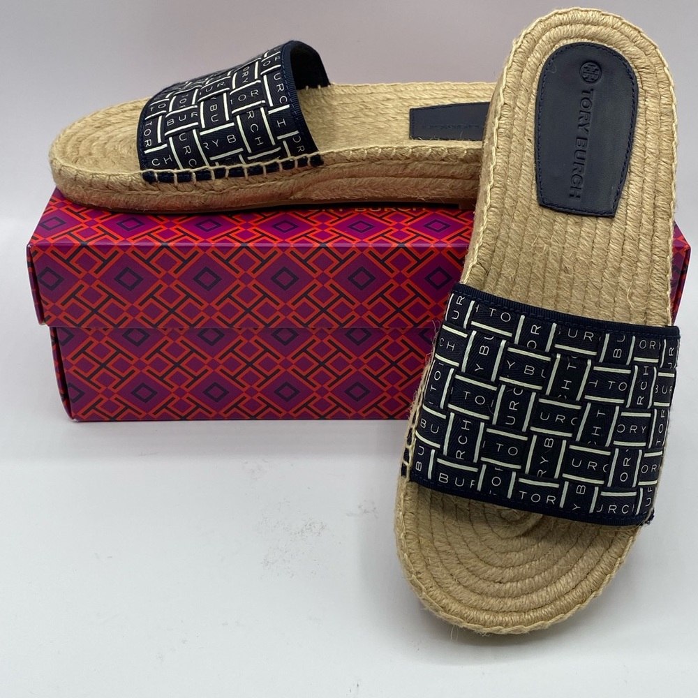 TORY BURCH TORY RIBBON
ESPADRILLE SLIDE NIB‎ size 7